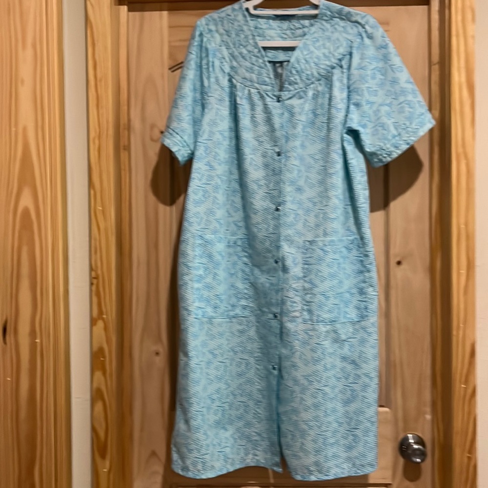 House Dress… Light blue with a darker blue tulips.